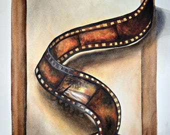 Watercolor nostalgic art, film strip decor, vintage painting