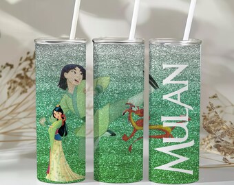 Copo Mulan com Glitter. Copo Mulan com glitter para sua guerreira interior favorita. Arquivo PNG para copos de sublimação de 16oz ou 20oz.