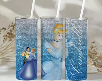 Copo com Glitter da Cinderela. Copo com glitter da Cinderela para sua princesa favorita. Arquivo PNG para copos de sublimação de 473 ml ou 503 ml.