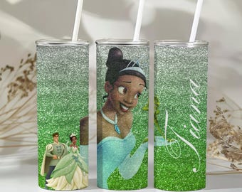 Copo Tiana Glitter. Copo Tiana com glitter para sua princesa favorita. Arquivo PNG para copos de sublimação de 16oz ou 20oz.