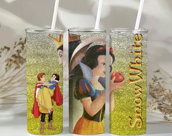 Copo com Glitter Branca de Neve. Copo com glitter Branca de Neve para sua princesa favorita. Arquivo PNG para copos de sublimação de 16oz ou 20oz.