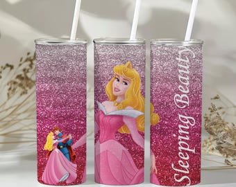 Copo com Glitter da Bela Adormecida. Copo com Glitter da Aurora para sua princesa favorita. Arquivo PNG para copos de sublimação de 16oz ou 20oz.