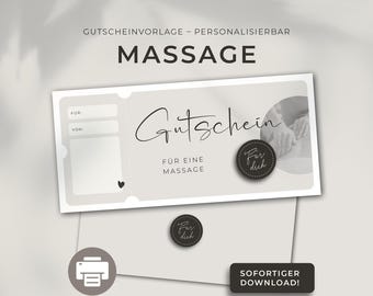 Massage voucher print template, customizable | Print template | Gift idea | Gift voucher | Massage voucher download