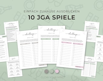 10 Hen Party Games Set | Printable Hen Party Games Set | Digital Templates DIN A4 | Hen Party Challenges Green Beige Pink