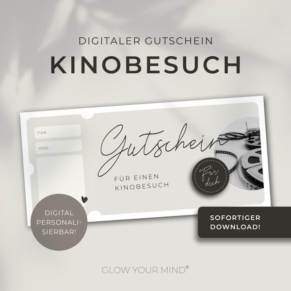 Digitaler Gutschein Kinobesuch | Vorlage personalisierbar | Vorlage zum ausdrucken | Geschenkidee | Editierbar | Download | Kino