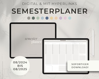 Digitaler Semesterplaner 2024/2025 - Studentenplaner digital für iPad GoodNotes Notability Studienplaner digital Uniplaner Planer Studium