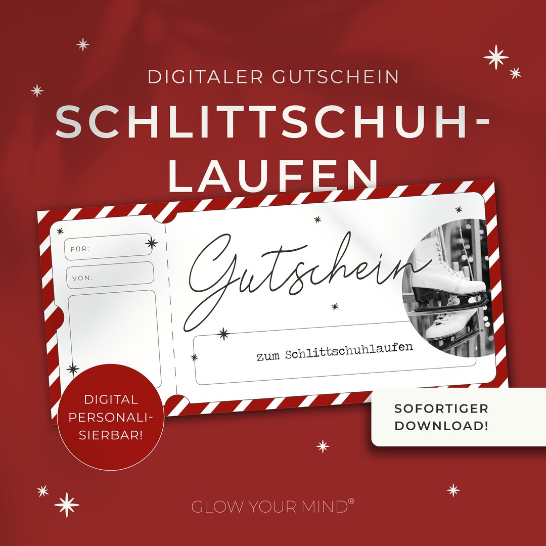 Gutschein Weihnachten Schlittschuhlaufen personalisierbar Druckvorlage