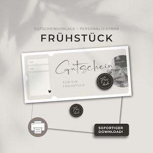 Breakfast voucher print template, customizable | Print template | Gift idea | Gift voucher download, brunch, Father&#39;s Day