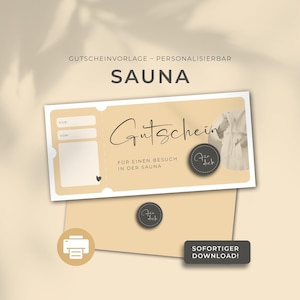 Plantilla de impresión de cupón de sauna personalizable | Plantilla de impresión | Idea de regalo | Vale de regalo | Bono de sauna de bienestar para el Día del Padre