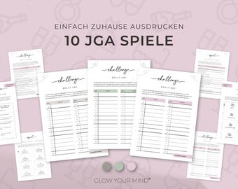 10 Hen Party Games Set | Printable Hen Party Games Set | Digital Templates DIN A4 | Hen Party Challenges Green Beige Pink
