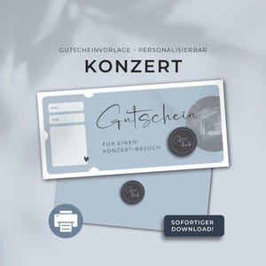 Plantilla de impresión de voucher de concierto personalizable | Plantilla de impresión | Idea de regalo Vale de regalo Vale de concierto Descargar Día del Padre