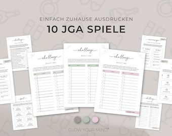 10 Hen Party Games Set | Printable Hen Party Games Set | Digital Templates DIN A4 | Hen Party Challenges | Green, Beige, Pink