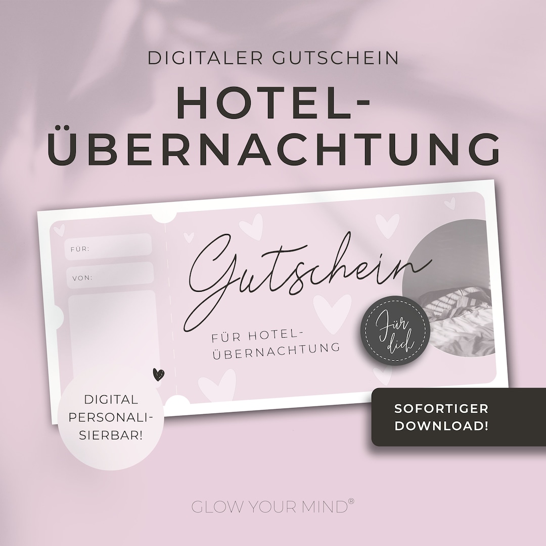 Digitaler Gutschein HotelÜbernachtung personalisierbar Vorlage zum