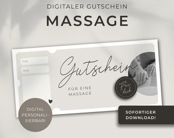 Digitaler Gutschein Massage | personalisierbar | Vorlage zum Ausdrucken | Geschenkidee | Geschenkgutschein | Download