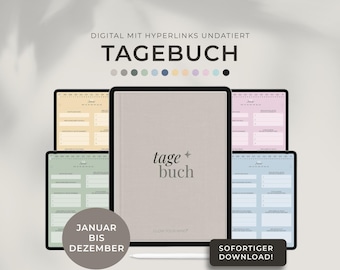 Digitaal dagboek zonder datum | Dagboek bijhouden | iPad | Portret- en landschapsformaat | 12 kleuren | GoodNotes-dagboek | Dankbaarheidsboek (Duits)