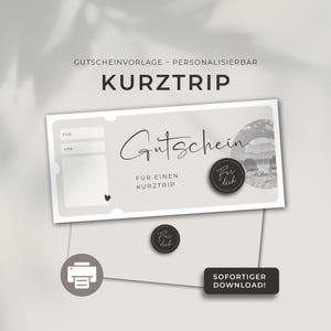 Plantilla de impresión de cupón de viaje corto personalizable | Plantilla de impresión | Idea de regalo | Vale de regalo para vacaciones | Breve descanso del Día del Padre