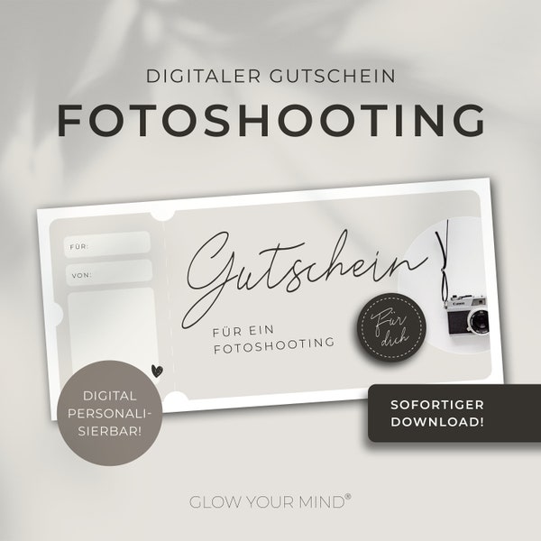 Digitaler Gutschein Fotoshooting | personalisierbar | Gutscheinvorlage zum Ausdrucken | Geschenkidee | Geschenkgutschein | Download