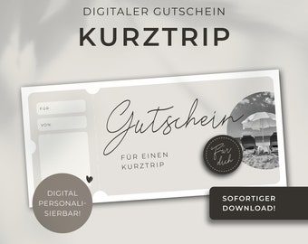 Digitaler Gutschein Kurztrip | personalisierbar | Vorlage zum Ausdrucken | Geschenkidee | Geschenkgutschein | Download