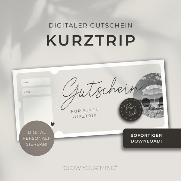 Digitaler Gutschein Kurztrip | personalisierbar | Gutscheinvorlage zum Ausdrucken | Geschenkidee | Geschenkgutschein | Download