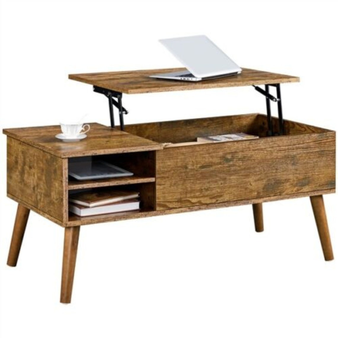 Lift Top Wooden Coffee Table With Storage Shelves Rustic Etsy UK
