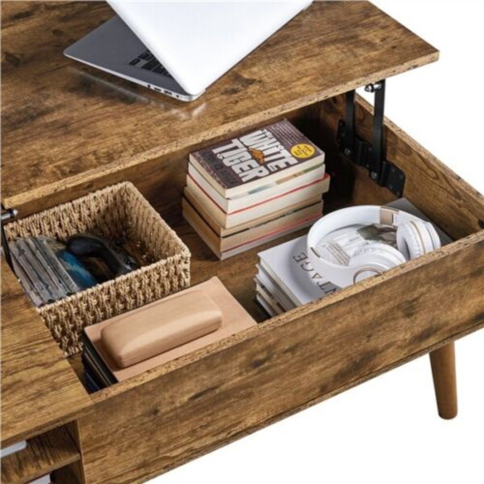 Lift Top Wooden Coffee Table With Storage Shelves Rustic Etsy UK