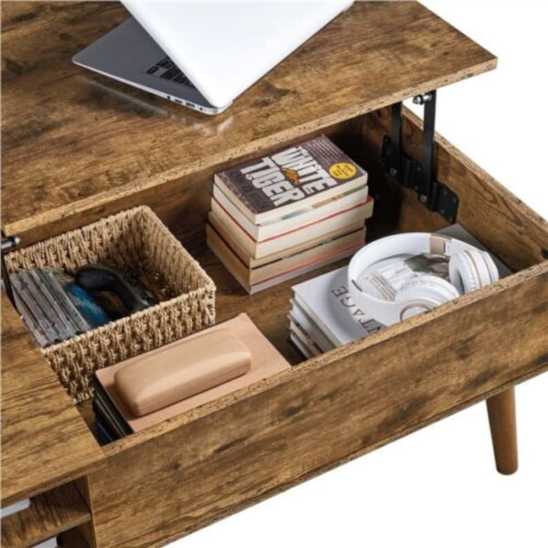 Lift Top Wooden Coffee Table With Storage Shelves Rustic Etsy UK