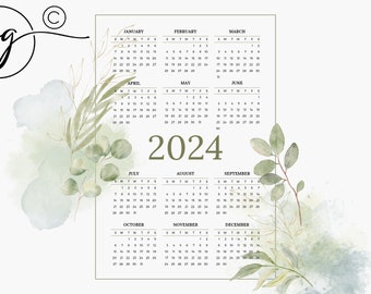 Green Elegant Digital Watercolor Calendar