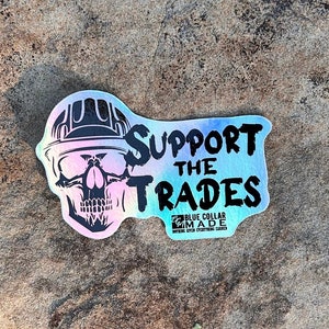 Sticker col bleu classe ouvrière en vinyle | Sticker crâne Soutenez les métiers | Main-d'oeuvre qualifiée | Autocollants pour casque de protection | Stickers cols bleus