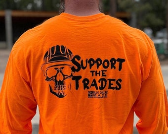High Viz Skull Long Sleeve Shirt | Support the Trades, Safety Orange