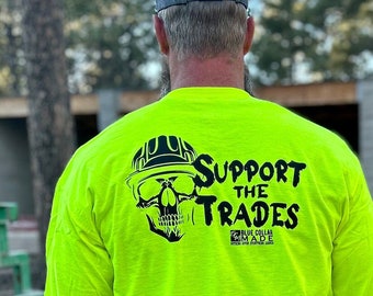 Support the Trades Skull Shirt | High Viz Blue Collar Tee
