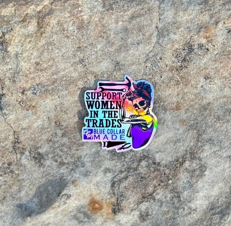 tradeswoman hardhat sticker holographic