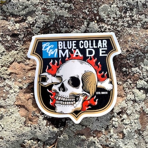 Blue Collar Hard Hat Sticker | Skull Badge Hard Hat Sticker | Blue Collar sticker | Blue Collar Gifts | Hardhat sticker | Support the Trades