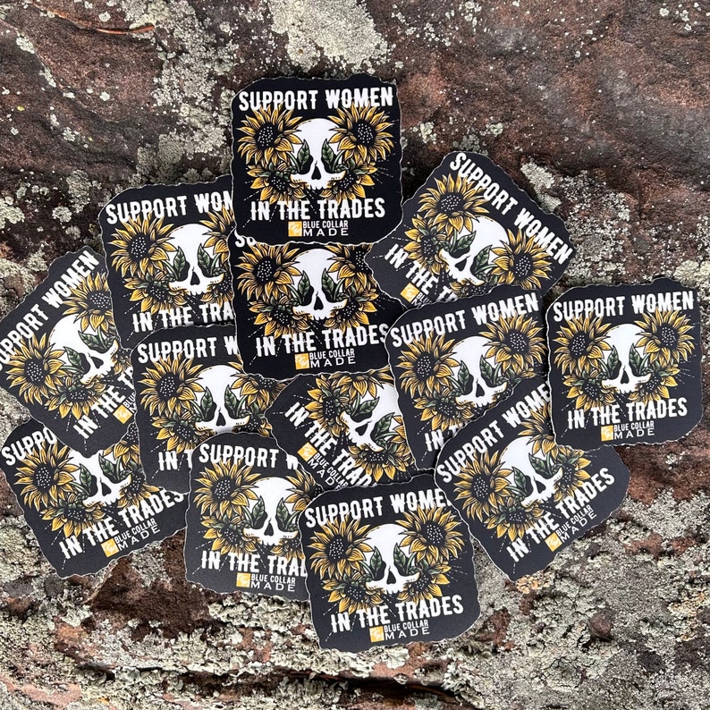 Support women in the trades blue collar sticker