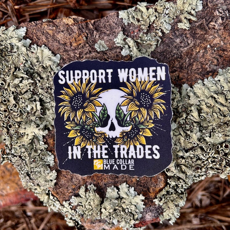 Sunflower Women in Trades Sticker | Blue Collar Hard Hat Decal image 2