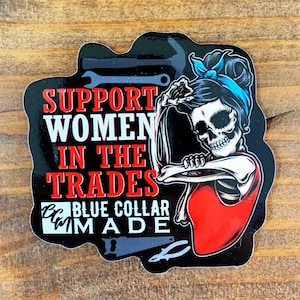Sticker col bleu | Sticker commerçantes| Femmes dans les métiers | Autocollants pour casque de protection | Stickers bleus pour cols | Fille à col bleu | Femmes cols bleus