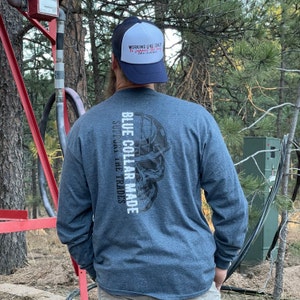 Support the Trades blue collar long sleeve tshirt