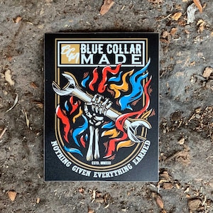 Blue Collar Sticker | Everything Earned Flames | Hard Hat Sticker | Blue Collar Gifts | Blue Collar Stickers | Support the Trades