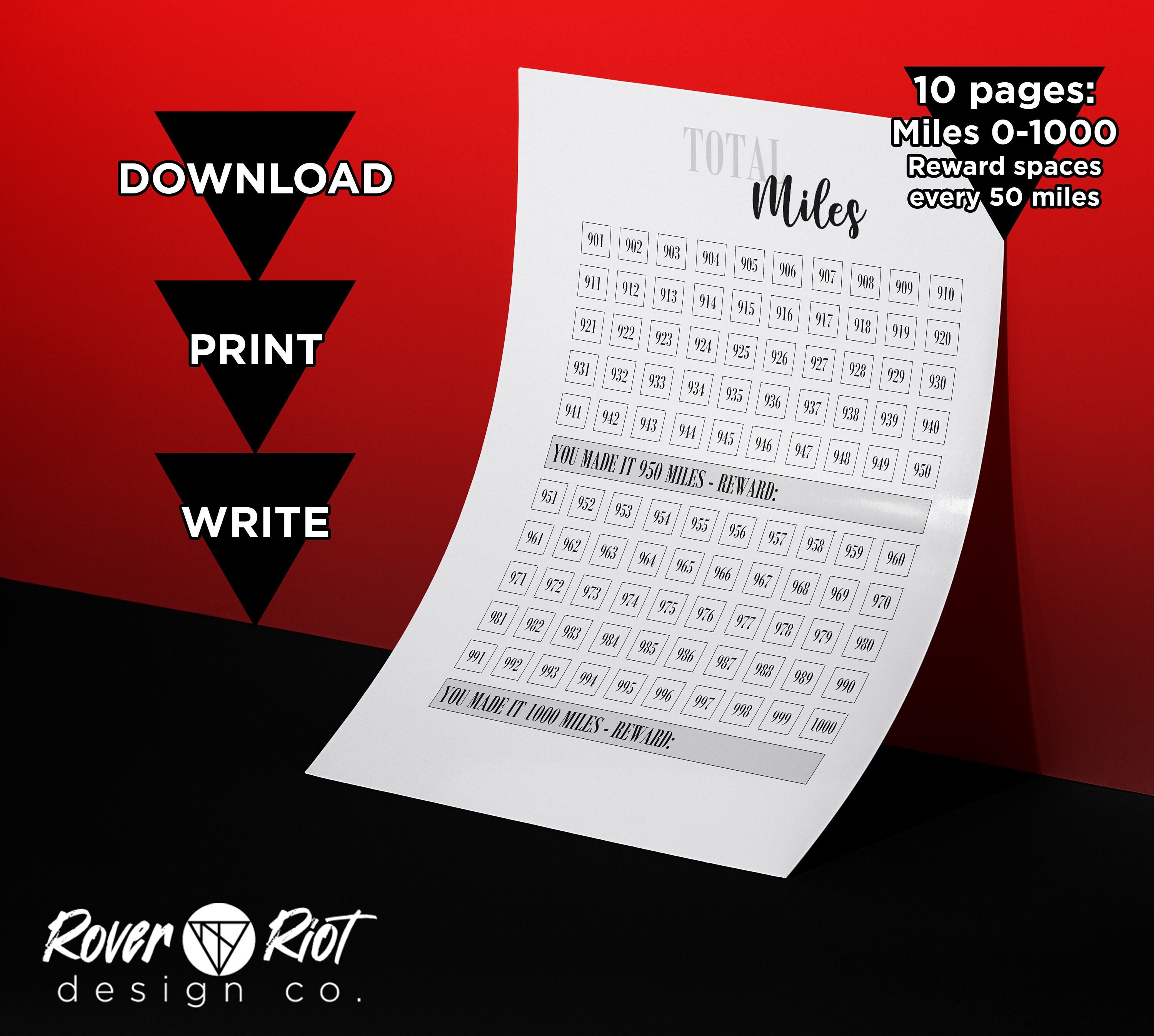 Miles Tracker 0-1000 Printable Digital Download - Etsy