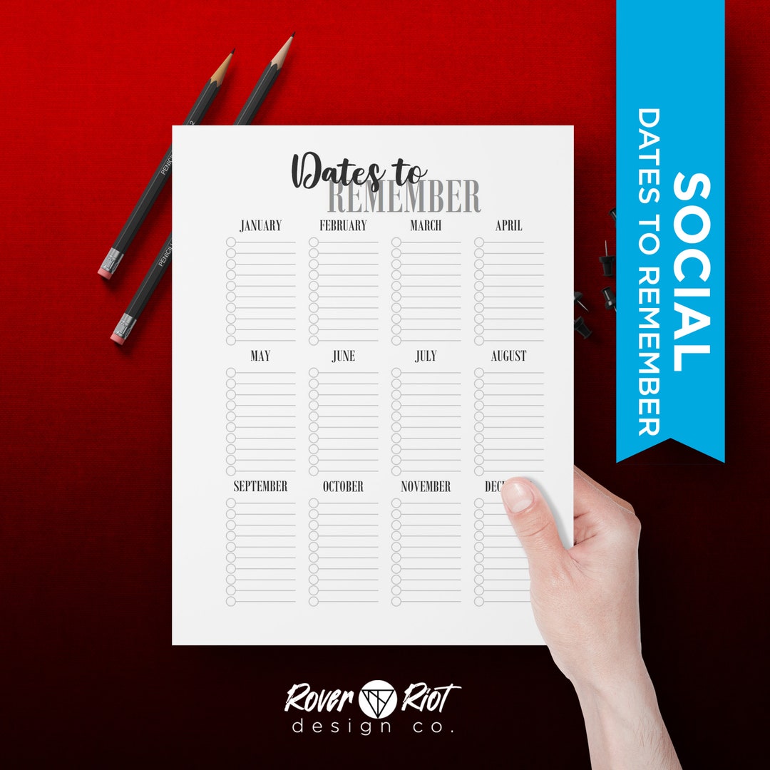 Dates to Remember - Printable - Digital Download - Etsy