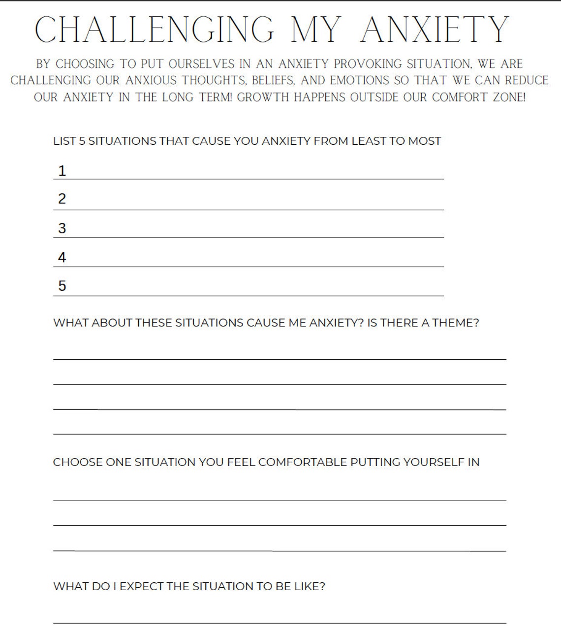 Challenging Anxiety Worksheet Etsy