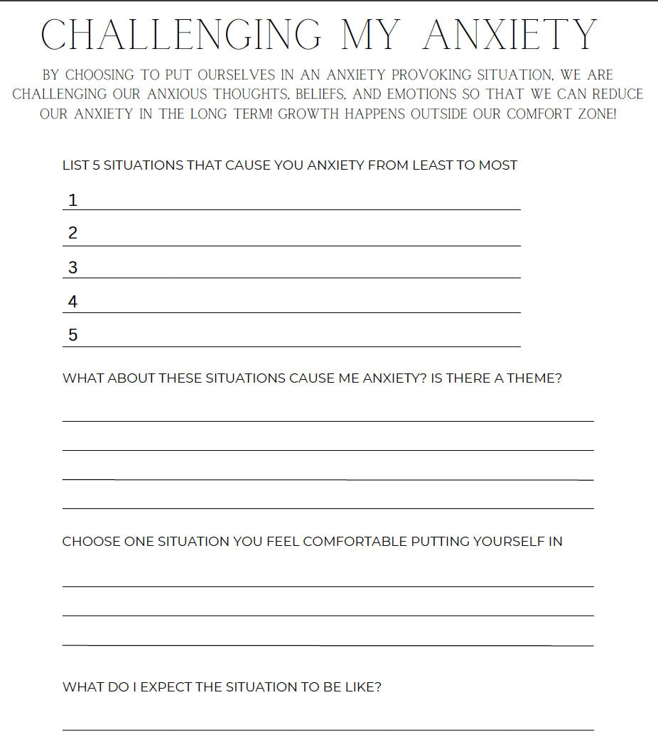 Challenging Anxiety Worksheet Etsy