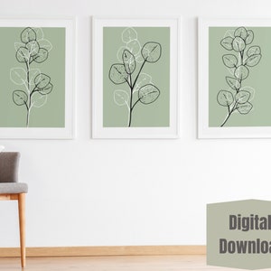 Set of 3 Sage Green Botanical Wall Prints, Botanical Wall Prints, Green Wall Art, Botanical Art, Green Wall Decor
