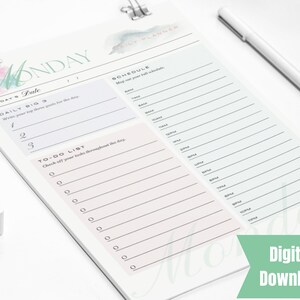 Daily Planner, Monday - Sunday | Pastel Flower Color Daily Planner days of the week | Planner Pages Daily | Digital Downloadable Print