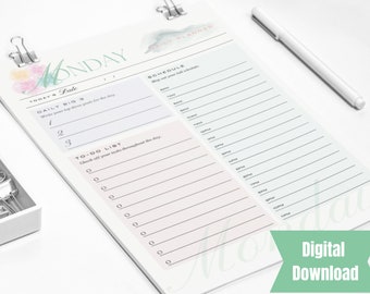 Daily Planner, Monday - Sunday | Pastel Flower Color Daily Planner days of the week | Planner Pages Daily | Digital Downloadable Print