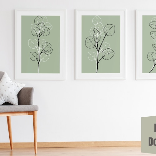 Sage Green Wall Prints Botanical Line Art Set of 3 Prints Etsy