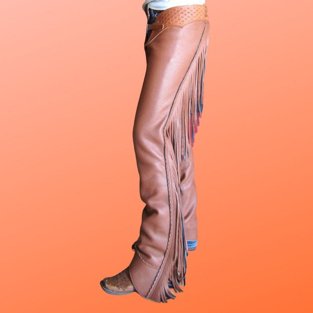 Western Shotgun Fringed Full Chaps Real Suede Leather Cowboy Etsy