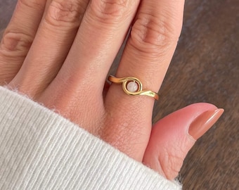 Pink Rose Quartz Fidget Ring, Gold Spinner, Silver Worry Ring