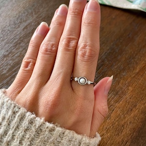 Waterproof dainty pearl fidget ring, white topaz spinner ring, anxiety ring, meditation jewelry, mindful ring