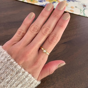 Pearl and white topaz gold anxiety ring, meditation ring, fidget ring, anxiety jewelry