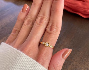Dainty pearl fidget ring, white topaz spinner ring, anxiety ring, meditation jewelry